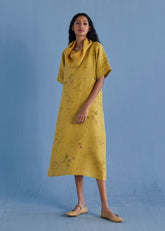 Imara Cowl Neck Linen Dress - Ochre